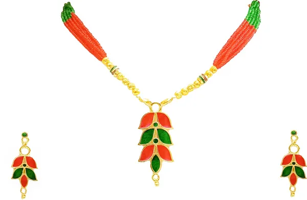 Assamese_Traditional_Gold_Plated_Red_Green_Minakari_Patti_Design_Tassel_Jewellery_Set_For_Women